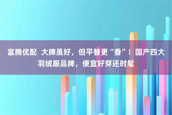 富腾优配  大牌虽好，但平替更“香”！国产四大羽绒服品牌，便宜好穿还时髦